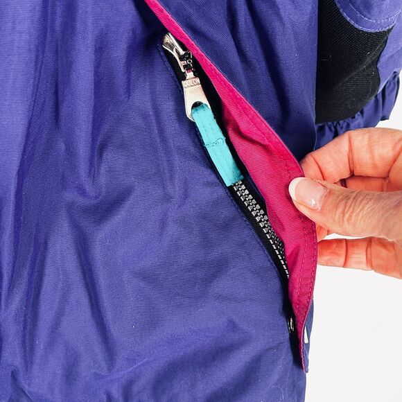 HAVOC Ski Jacket Colorblock Womens 14 Purple Black Teal 90's Zip Pockets - Picture 7 of 12